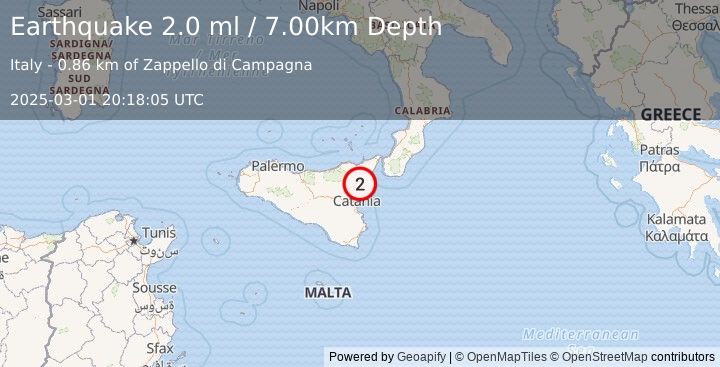 Earthquake SICILY, ITALY (2.0 ml) (2025-03-01 20:18:05 UTC)