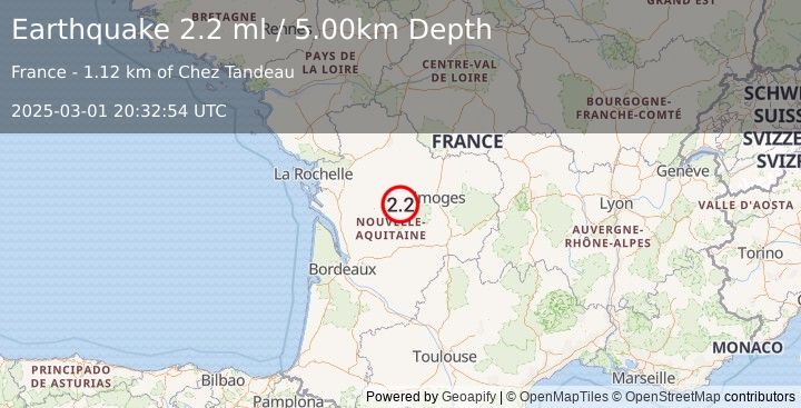 Earthquake FRANCE (2.2 ml) (2025-03-01 20:32:54 UTC)