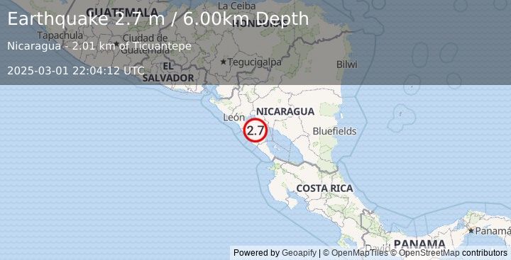 Earthquake NICARAGUA (2.7 m) (2025-03-01 22:04:12 UTC)