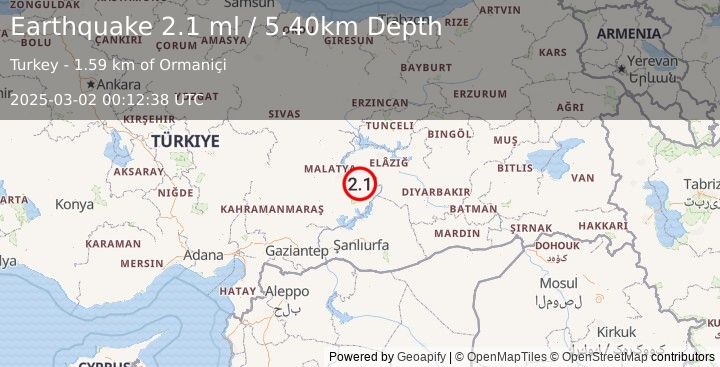 Earthquake EASTERN TURKEY (2.1 ml) (2025-03-02 00:12:38 UTC)