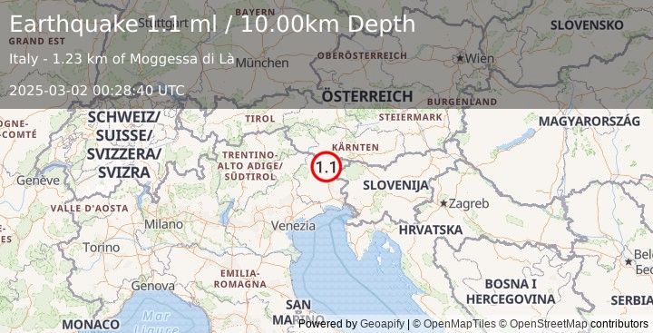 Earthquake NORTHERN ITALY (1.1 ml) (2025-03-02 00:28:40 UTC)