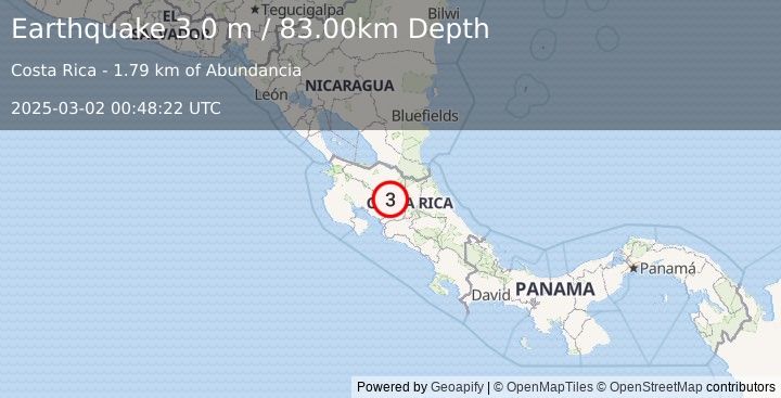 Earthquake COSTA RICA (3.0 m) (2025-03-02 00:48:22 UTC)