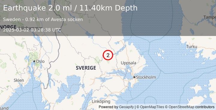 Earthquake SWEDEN (2.0 ml) (2025-03-02 03:28:38 UTC)