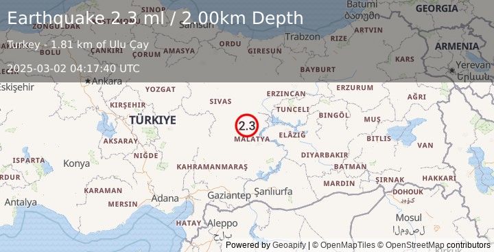 Earthquake CENTRAL TURKEY (2.3 ml) (2025-03-02 04:17:40 UTC)