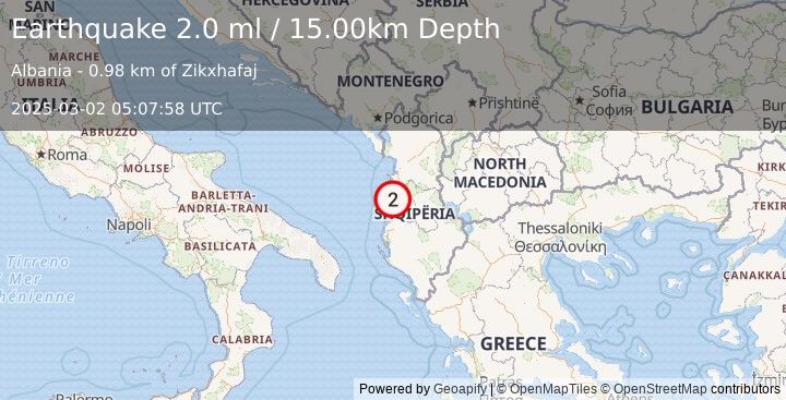 Earthquake ALBANIA (2.0 ml) (2025-03-02 05:07:58 UTC)