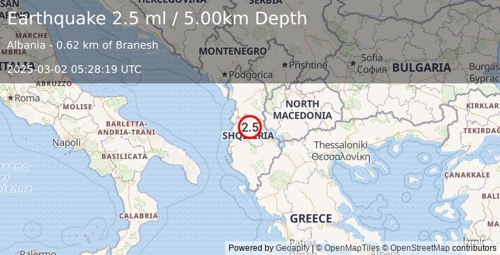 Earthquake ALBANIA (2.5 ml) (2025-03-02 05:28:20 UTC)