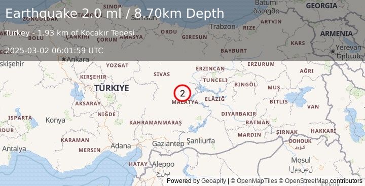 Earthquake EASTERN TURKEY (2.0 ml) (2025-03-02 06:01:59 UTC)