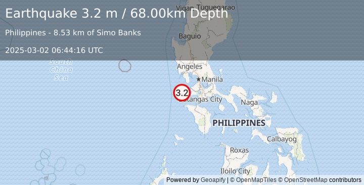 Earthquake LUZON, PHILIPPINES (3.2 m) (2025-03-02 06:44:16 UTC)