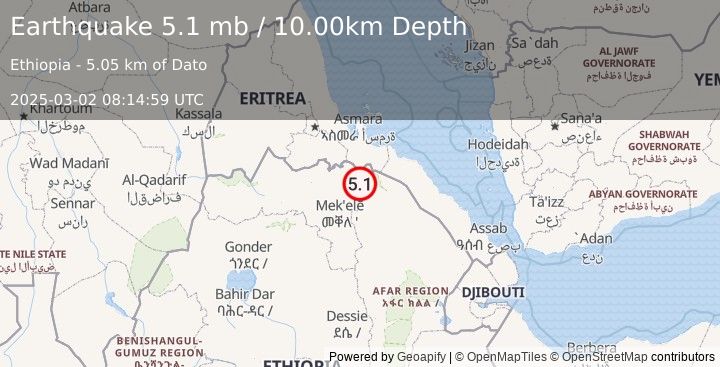 Earthquake ERITREA-ETHIOPIA BORDER REGION (5.1 mb) (2025-03-02 08:14:59 UTC)