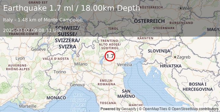 Earthquake NORTHERN ITALY (1.7 ml) (2025-03-02 09:08:31 UTC)