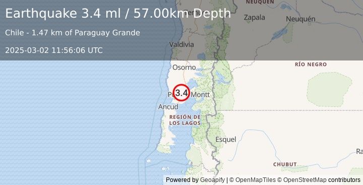 Earthquake LOS LAGOS, CHILE (3.4 ml) (2025-03-02 11:56:06 UTC)