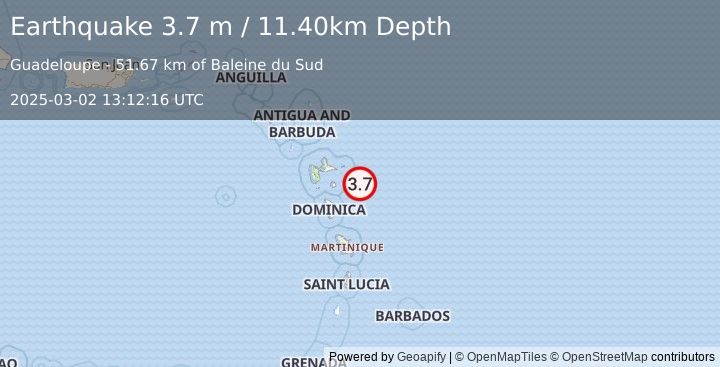 Earthquake GUADELOUPE REGION, LEEWARD ISL. (3.7 m) (2025-03-02 13:12:16 UTC)