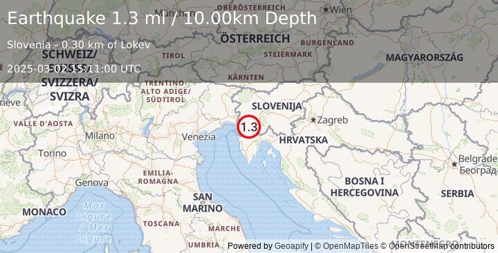 Earthquake SLOVENIA (1.3 ml) (2025-03-02 15:11:00 UTC)