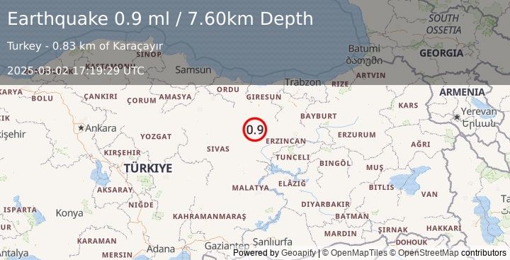 Earthquake EASTERN TURKEY (0.9 ml) (2025-03-02 17:19:29 UTC)