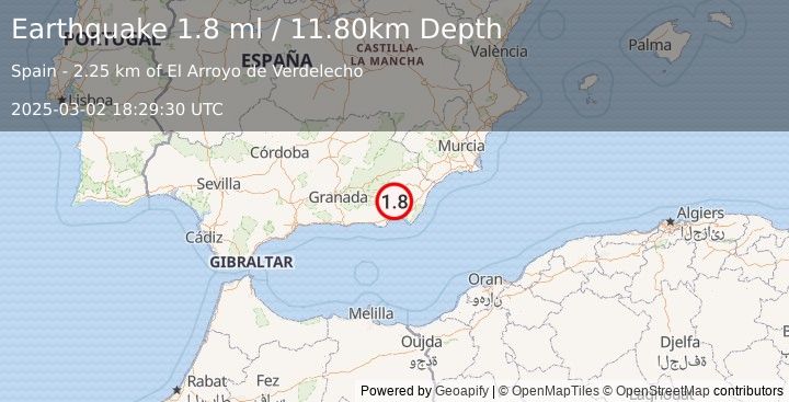 Earthquake SPAIN (1.8 ml) (2025-03-02 18:29:30 UTC)