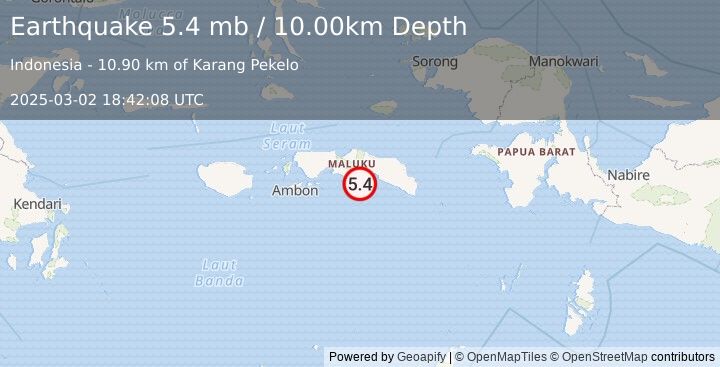 Earthquake SERAM, INDONESIA (5.6 mb) (2025-03-02 18:42:08 UTC)