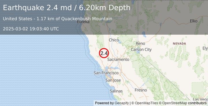 Earthquake NORTHERN CALIFORNIA (2.4 md) (2025-03-02 19:03:40 UTC)