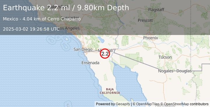 Earthquake BAJA CALIFORNIA, MEXICO (2.2 ml) (2025-03-02 19:26:58 UTC)