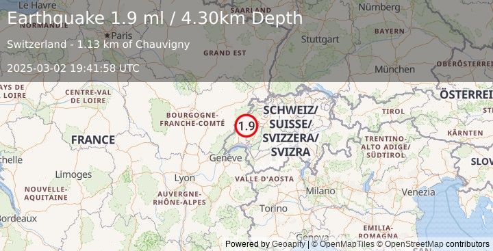 Earthquake SWITZERLAND (2.0 ml) (2025-03-02 19:41:59 UTC)