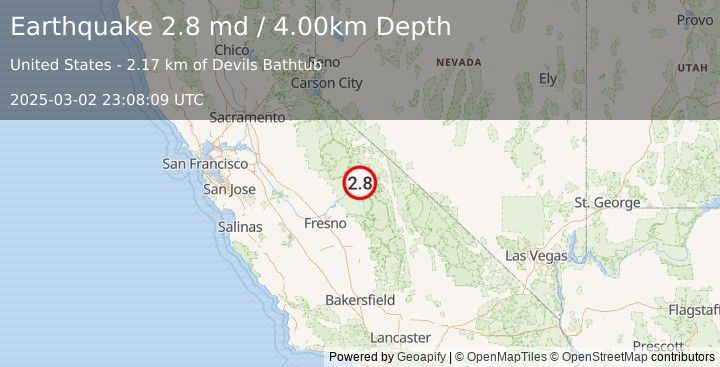 Earthquake CENTRAL CALIFORNIA (2.8 md) (2025-03-02 23:08:09 UTC)