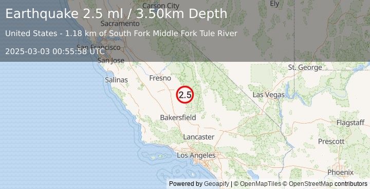 Earthquake CENTRAL CALIFORNIA (2.5 ml) (2025-03-03 00:55:58 UTC)