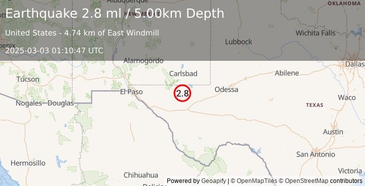 Earthquake WESTERN TEXAS (2.8 ml) (2025-03-03 01:10:47 UTC)