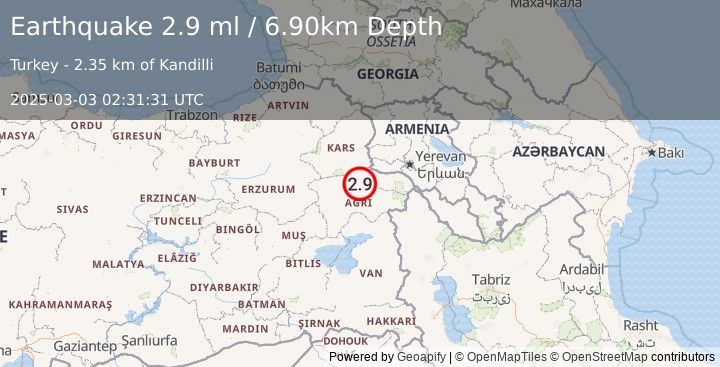 Earthquake EASTERN TURKEY (2.9 ml) (2025-03-03 02:31:31 UTC)