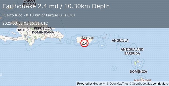 Earthquake PUERTO RICO (2.4 md) (2025-03-03 03:15:31 UTC)