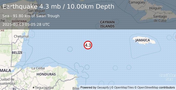 Earthquake CAYMAN ISLANDS REGION (4.3 mb) (2025-03-03 05:05:28 UTC)