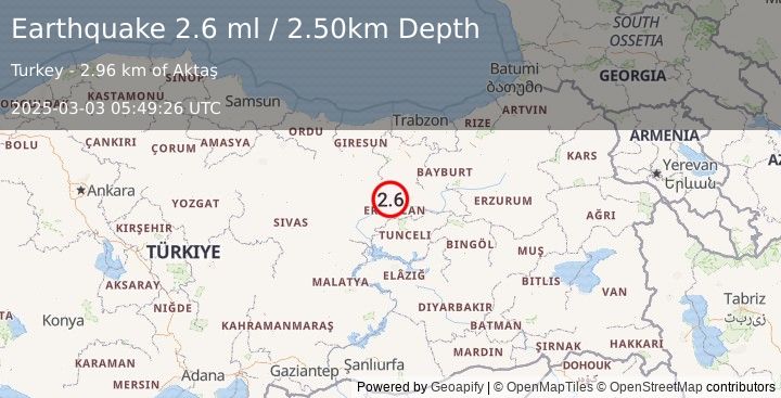 Earthquake EASTERN TURKEY (2.6 ml) (2025-03-03 05:49:26 UTC)