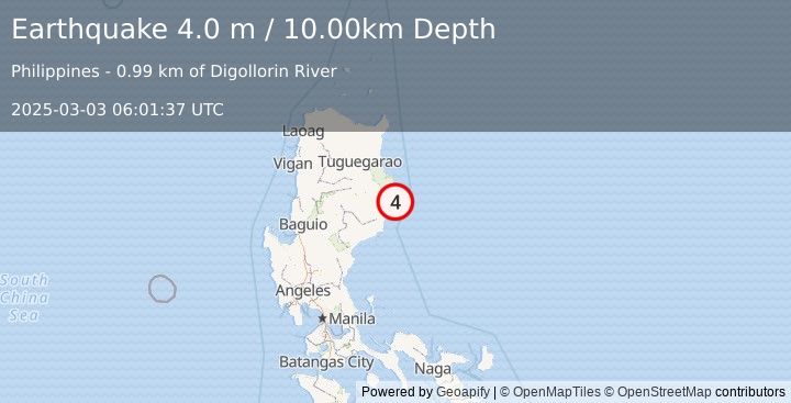 Earthquake LUZON, PHILIPPINES (4.0 m) (2025-03-03 06:01:37 UTC)