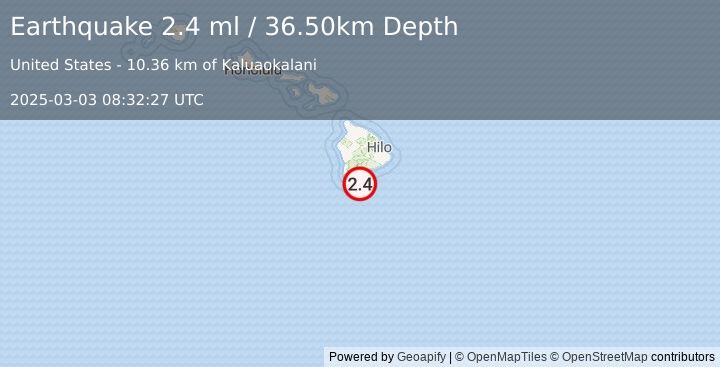 Earthquake HAWAII REGION, HAWAII (2.4 ml) (2025-03-03 08:32:27 UTC)