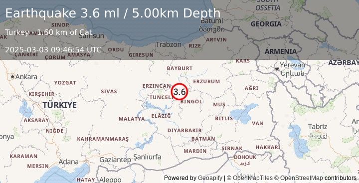 Earthquake EASTERN TURKEY (3.6 ml) (2025-03-03 09:46:54 UTC)