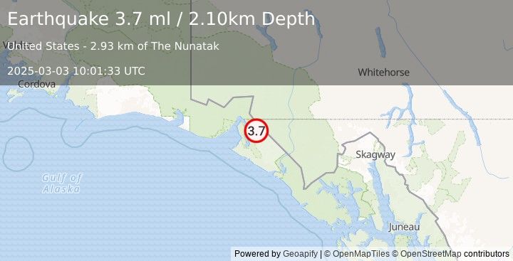 Earthquake SOUTHEASTERN ALASKA (3.7 ml) (2025-03-03 10:01:33 UTC)