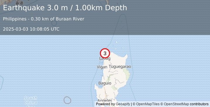 Earthquake LUZON, PHILIPPINES (3.0 m) (2025-03-03 10:08:05 UTC)