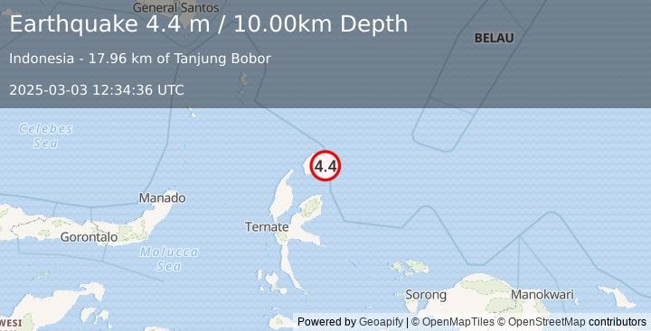 Earthquake HALMAHERA, INDONESIA (4.4 m) (2025-03-03 12:34:36 UTC)