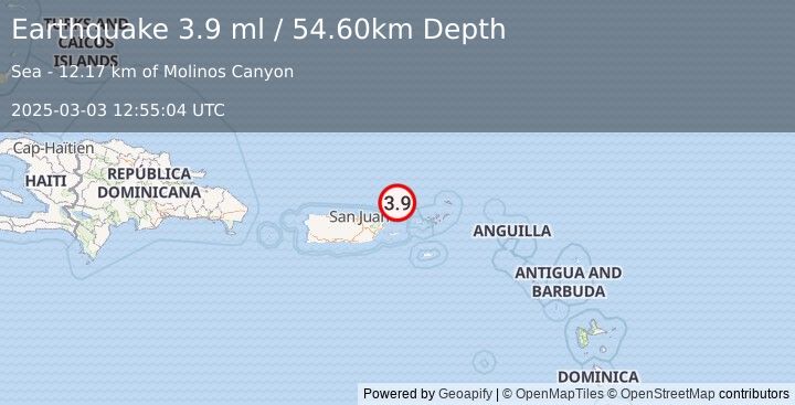 Earthquake PUERTO RICO REGION (3.9 ml) (2025-03-03 12:55:04 UTC)