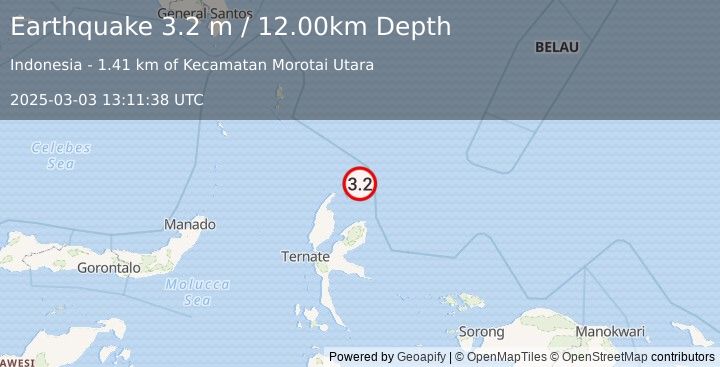 Earthquake HALMAHERA, INDONESIA (3.2 m) (2025-03-03 13:11:38 UTC)