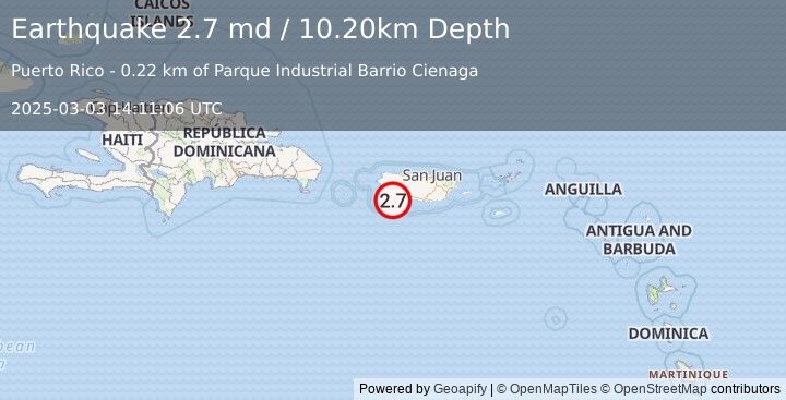 Earthquake PUERTO RICO (2.7 md) (2025-03-03 14:11:06 UTC)