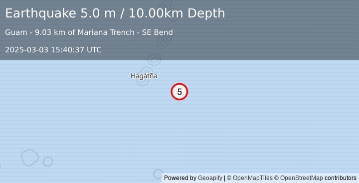 Earthquake MARIANA ISLANDS REGION (5.1 mb) (2025-03-03 15:40:36 UTC)