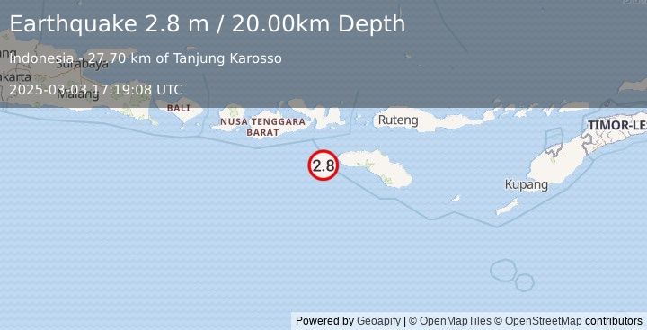 Earthquake SUMBAWA REGION, INDONESIA (2.8 m) (2025-03-03 17:19:08 UTC)