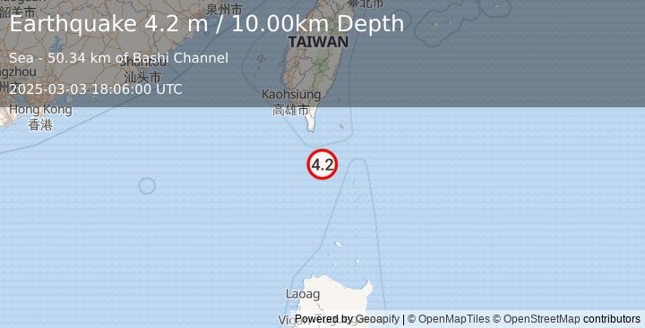 Earthquake TAIWAN REGION (4.2 m) (2025-03-03 18:06:00 UTC)