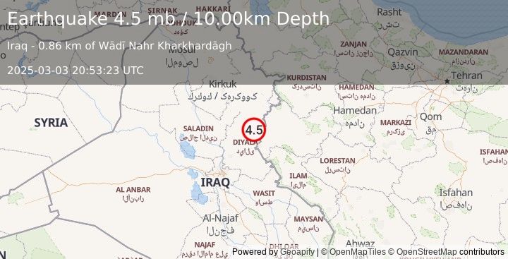 Earthquake IRAN-IRAQ BORDER REGION (4.5 mb) (2025-03-03 20:53:23 UTC)