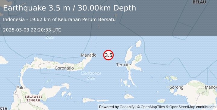 Earthquake MINAHASA, SULAWESI, INDONESIA (2.7 m) (2025-03-03 22:19:58 UTC)