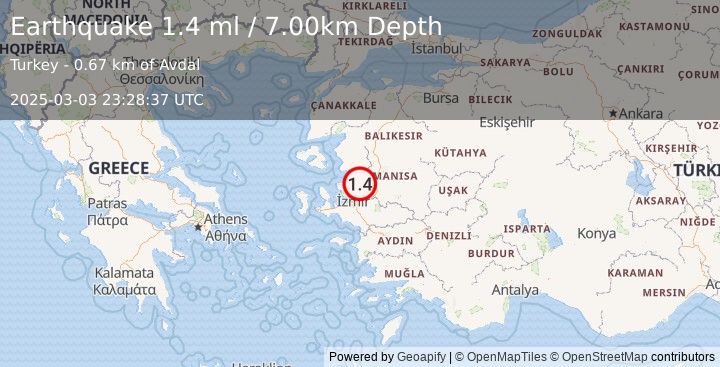 Earthquake WESTERN TURKEY (1.4 ml) (2025-03-03 23:28:37 UTC)