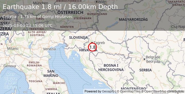 Earthquake CROATIA (1.8 ml) (2025-03-03 23:35:06 UTC)