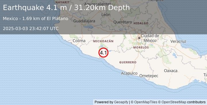 Earthquake GUERRERO, MEXICO (4.1 m) (2025-03-03 23:42:07 UTC)