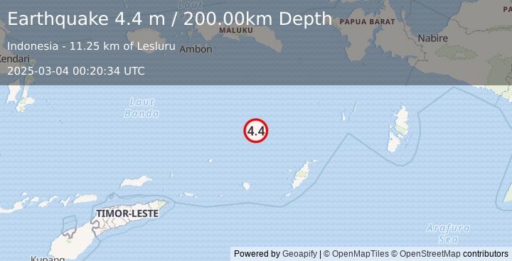 Earthquake BANDA SEA (4.4 m) (2025-03-04 00:20:34 UTC)