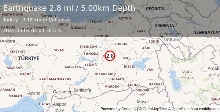 Earthquake EASTERN TURKEY (2.8 ml) (2025-03-04 02:04:38 UTC)