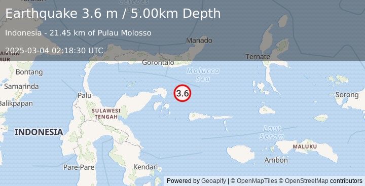 Earthquake MOLUCCA SEA (3.6 m) (2025-03-04 02:18:30 UTC)